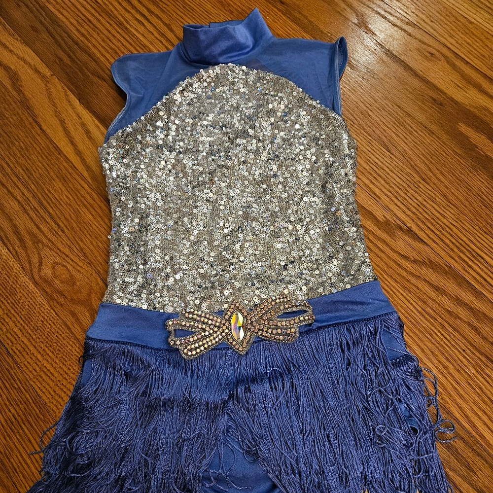 Dance twirl costume with sassy fringe skirt